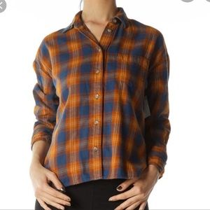 Madewell Orange and Blue Plaid Button Down Shirt